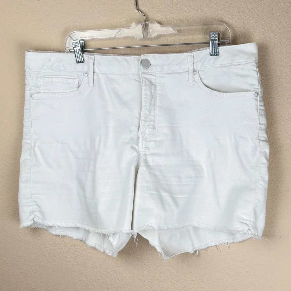 Seven7 Womens 16 Denim Shorts White Raw Hem Frayed Stretch Cutoff Mid Rise